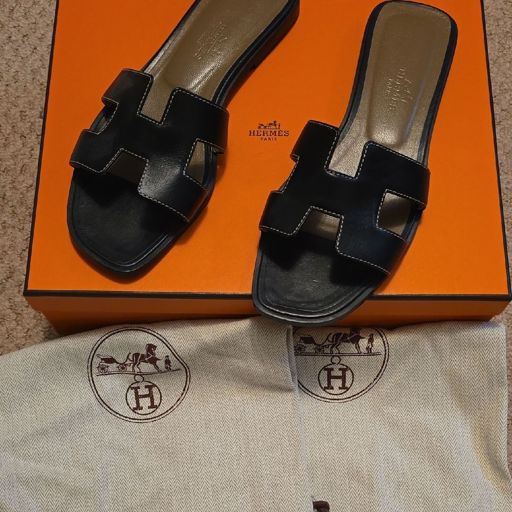 Hermes Oran Sandals Black